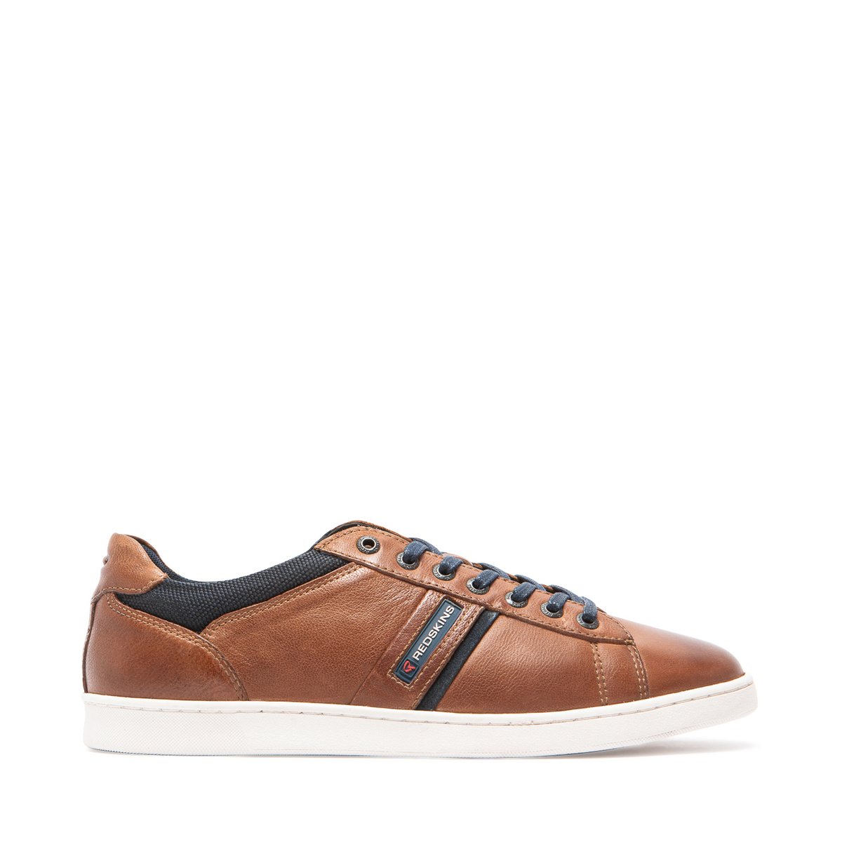 Baskets 90% cuir chèvre DIPLOMATE cognac+marine, REDSKINS