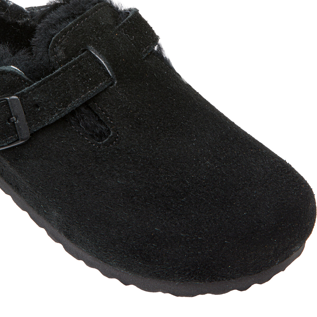 Sabots fourrés en cuir suédé Boston Sherling noir, BIRKENSTOCK