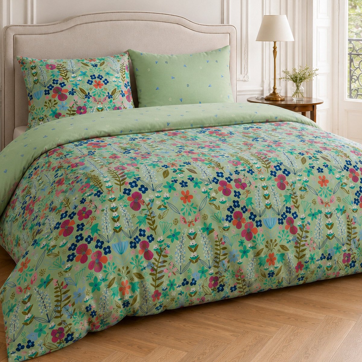 Parure housse de couette en percale de coton floral printemps, KATE MERRIT multicolore, C DESIGN HOME TEXTILE