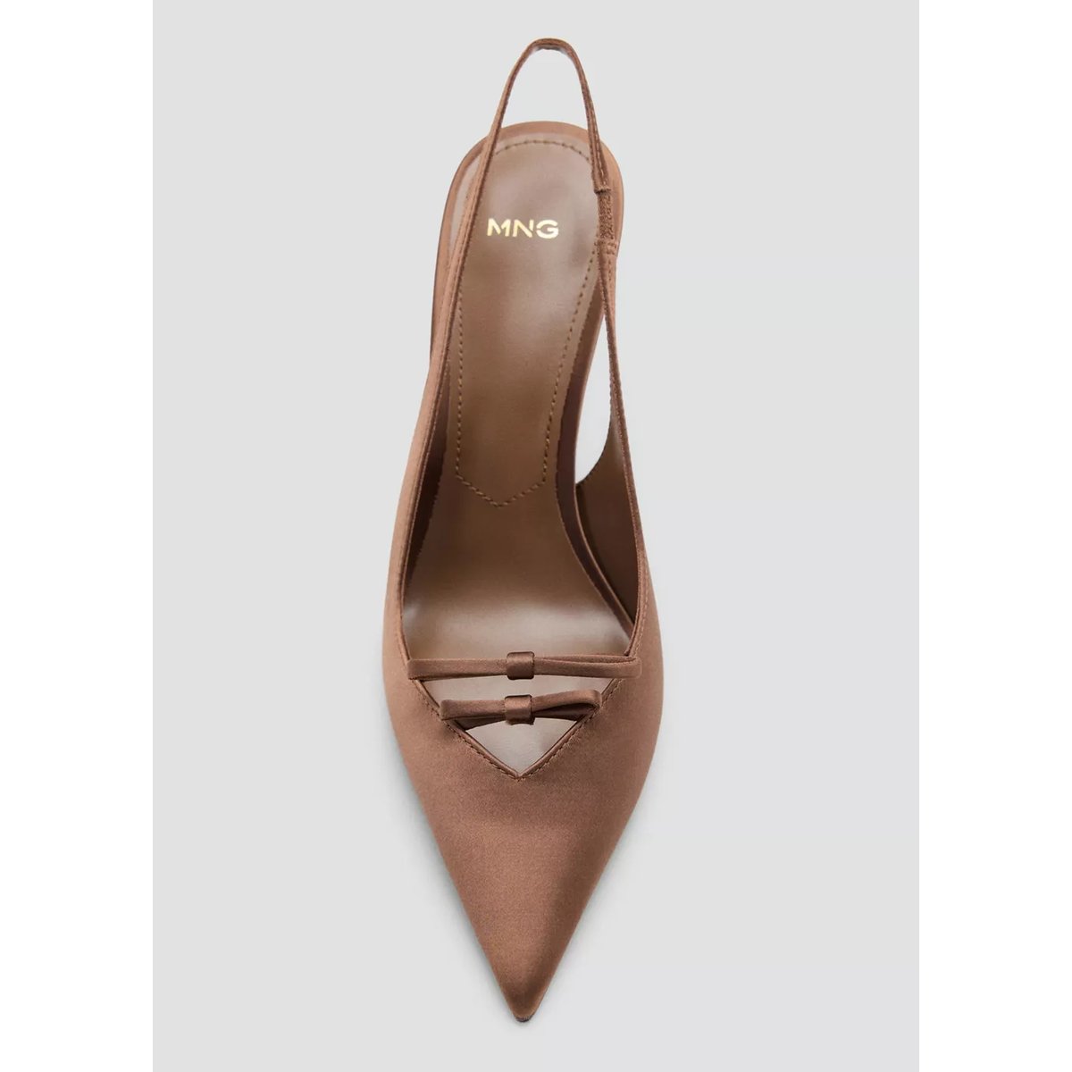 Chaussures à talons satinées chocolat, MANGO