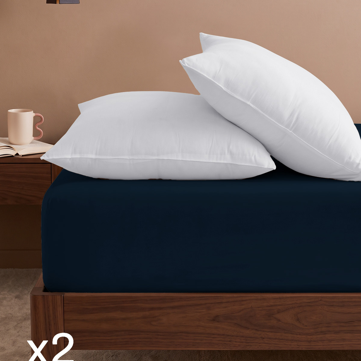 Lot de 2 draps housse jersey coton bonnet 30 cm MANHATTAN bleu nuit, SENSEI MAISON