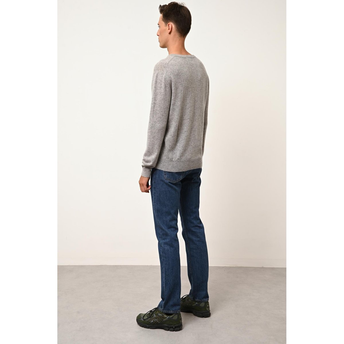 Pull Col V  Nuage Chiné Walt gris clair chiné, JUST CASHMERE
