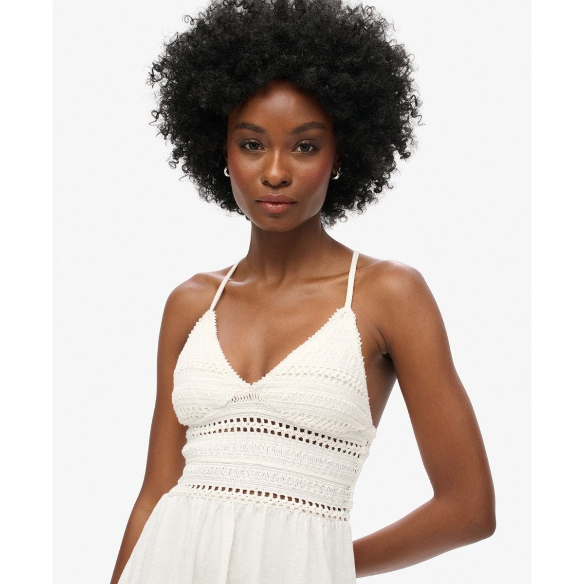 Robe courte en jersey et dentelle blanc cassé, SUPERDRY
