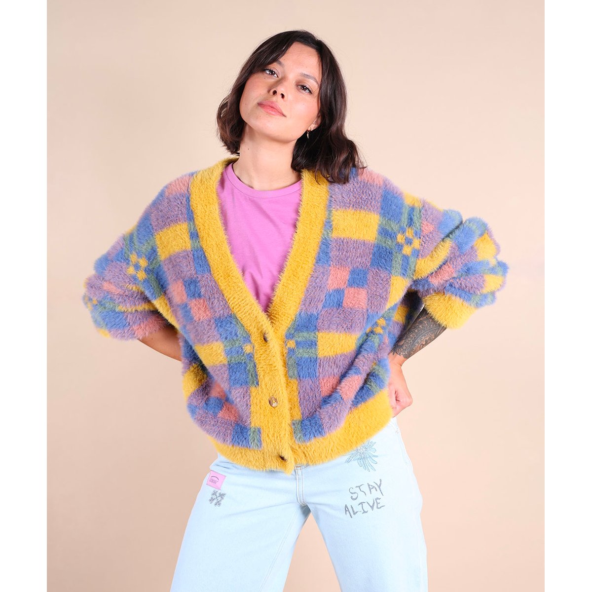 Cardigan doux oversized TILE multicolore, OXBOW