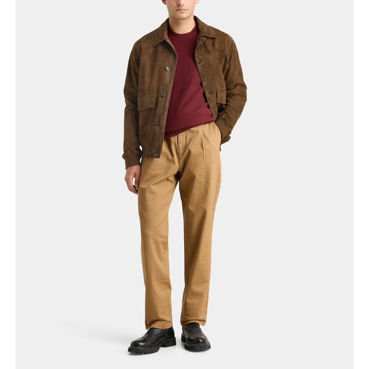 Blouson pagoat cuir suédé marron foncé, GALERIES LAFAYETTE