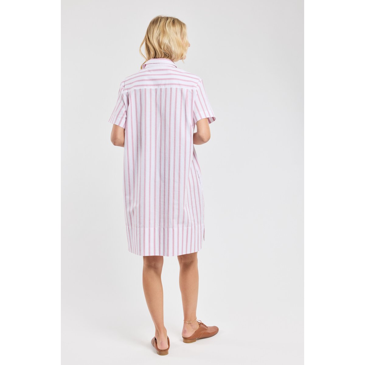 Robe chemise rayée en coton et lin rayure ecru/pink/garnet, ARMOR-LUX