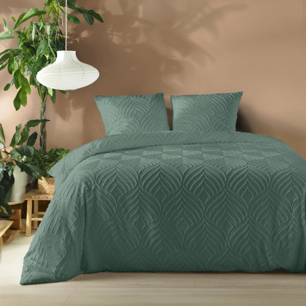 Housse de couette 240x220 + 2 taies tuftée Cèdre vert, DECORATIE