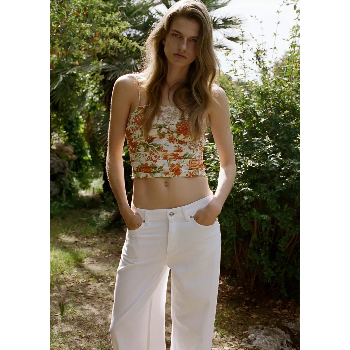 Jean large taille normale blanc, MANGO