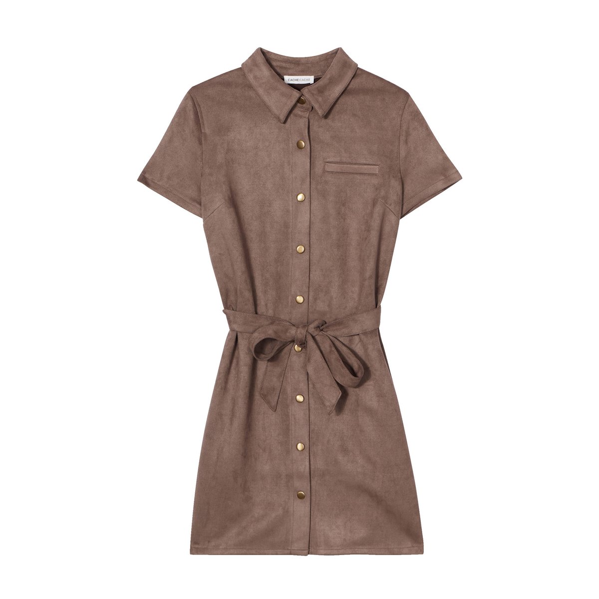 Robe droite ceinturée suédine taupe, CACHE CACHE