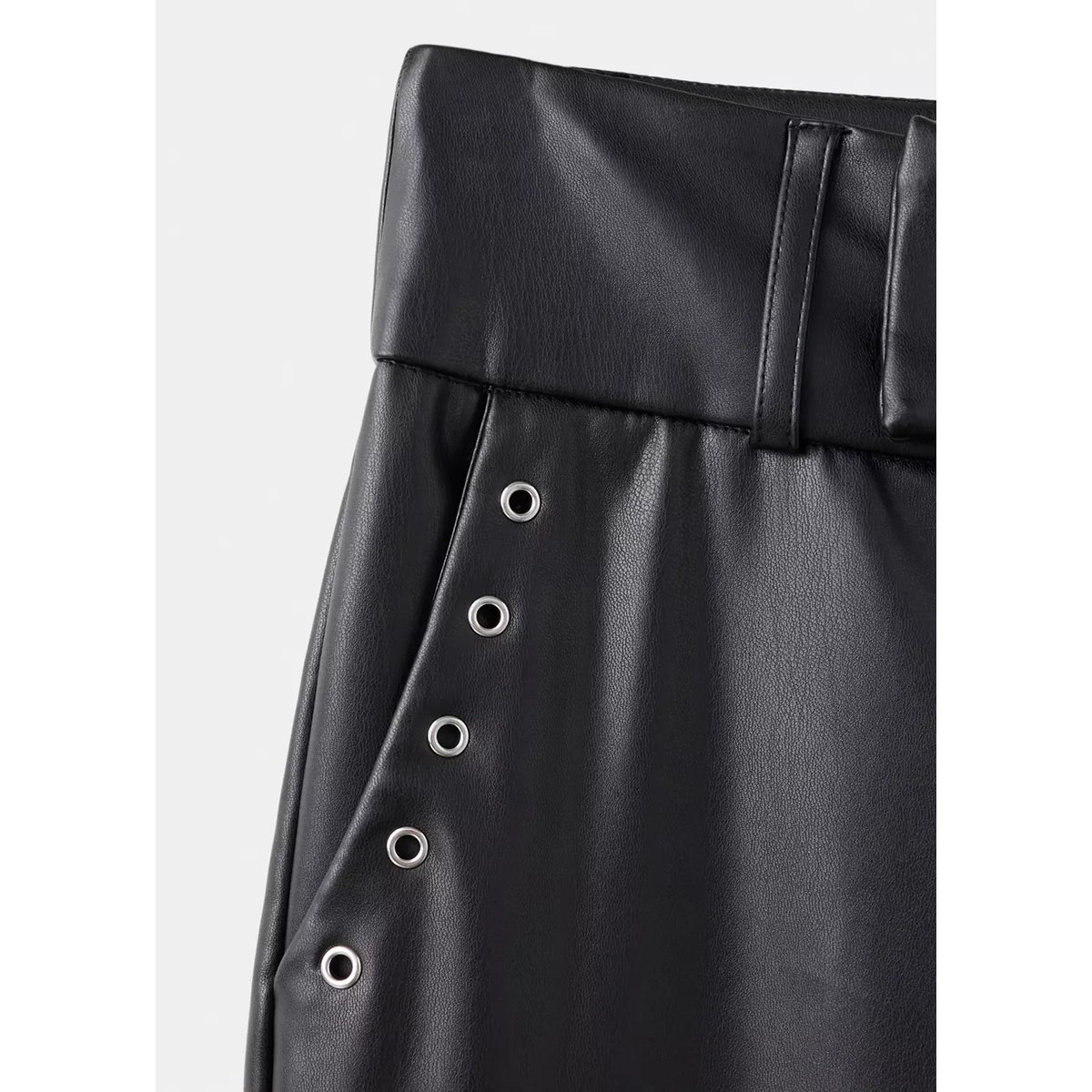 Pantalon effet cuir à œillets noir, MANGO TEEN