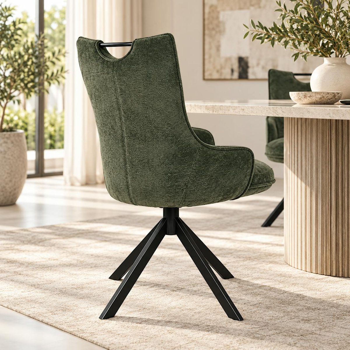 Chaise pivotante coussin et poignée tissu vert (lot de 2) IENA vert, PIER IMPORT
