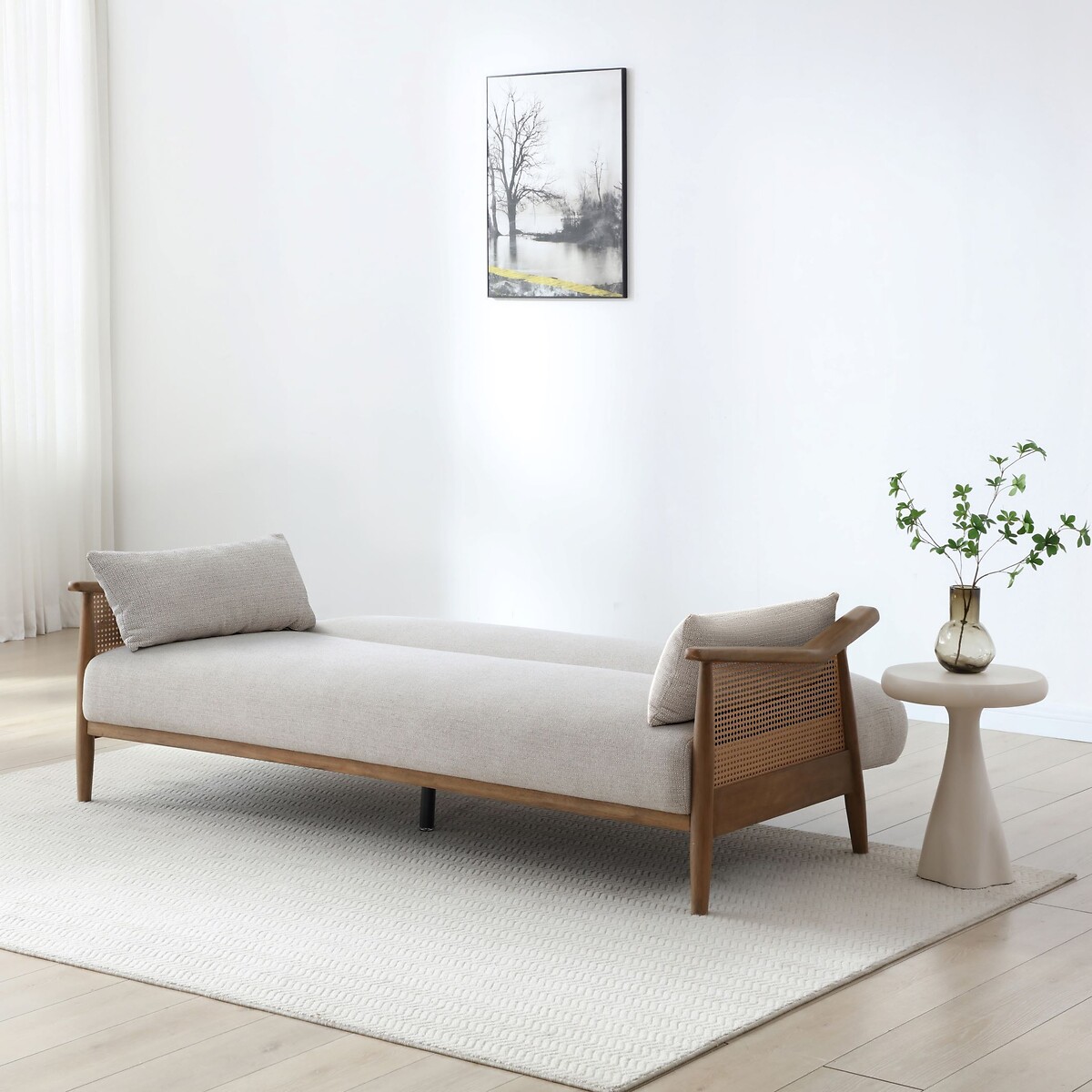 Ziva Chenille 3-Seater Sofabed with Rattan Arms natural, ÉDITÉ