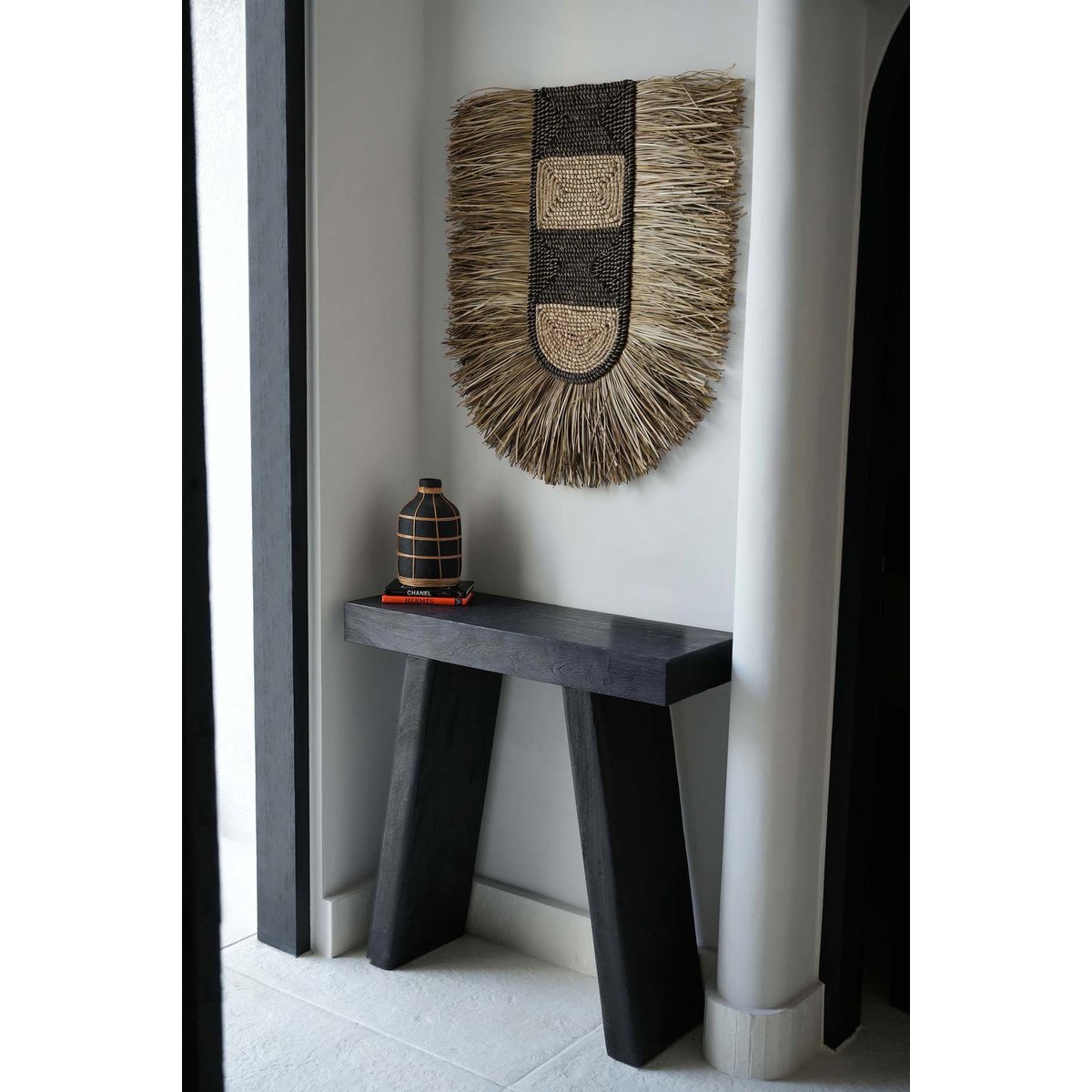 Vase en terre cuite et rotin WHOOPY noir beige, BAZAR BIZAR