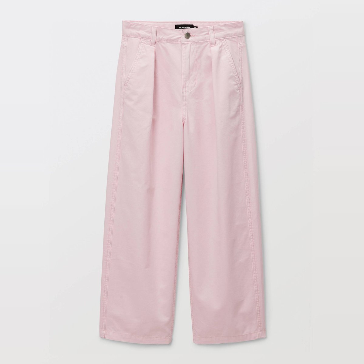 Pantalon uni à pinces en coton bouquet, MONOPRIX