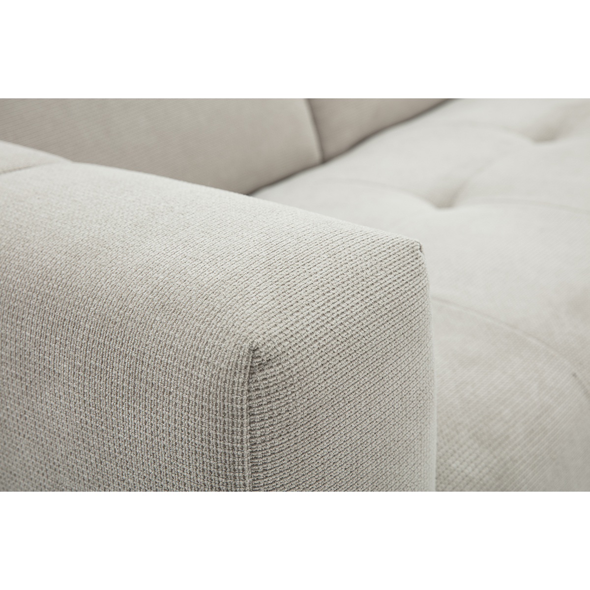 Canapé d'angle droit 3 places avec têtières ajustables en tissu chenille beige et métal NORELL beige, MILIBOO
