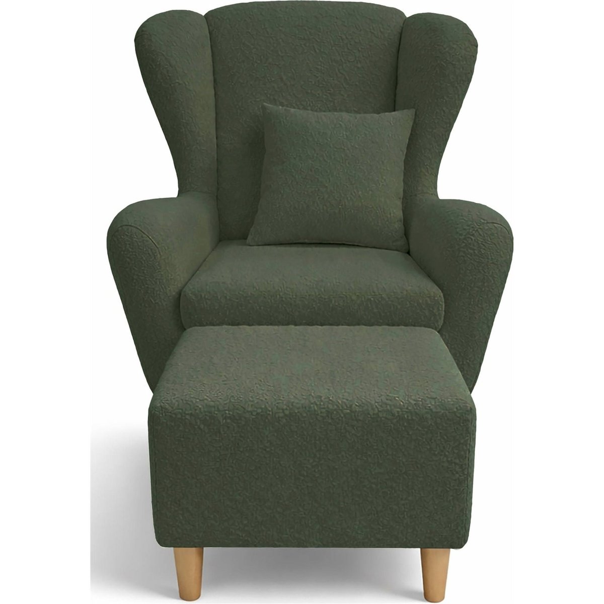 Fauteuil à oreilles chenille et repose-pieds gris clair bouclé alice, RECOLLECTION