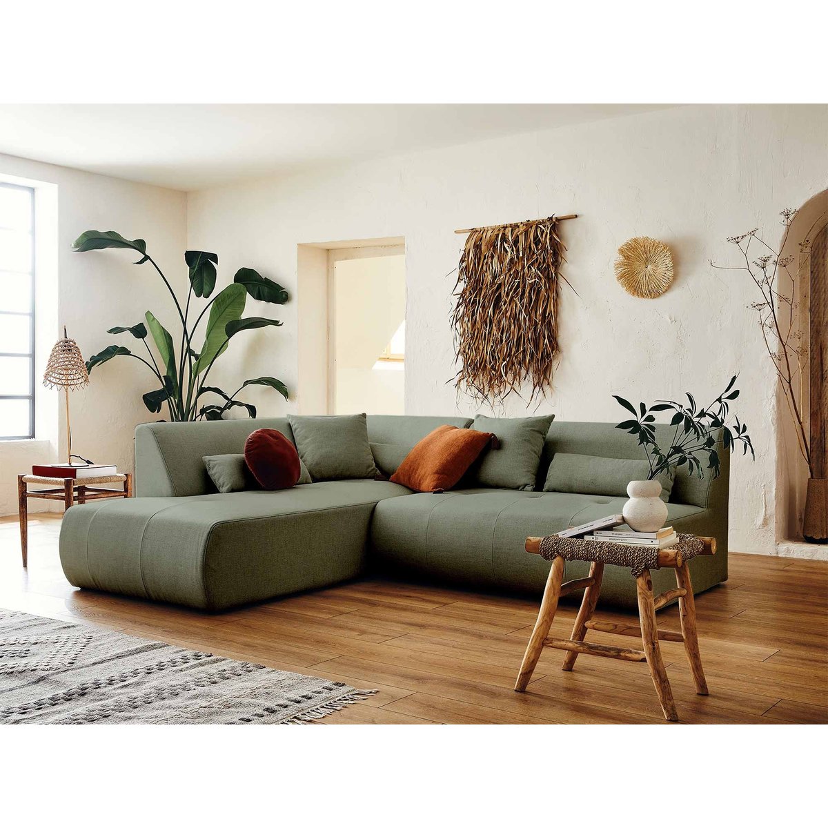 Canapé d'Angle gauche 5 places - ONYX vert sauge, BEST MOBILIER