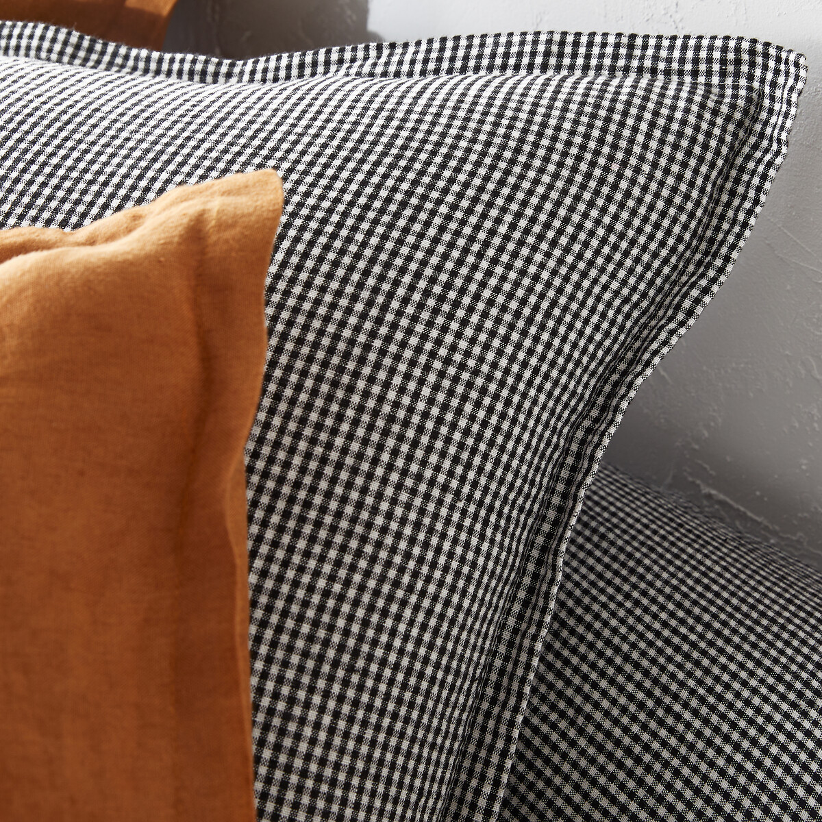 Linot Check Washed Linen Duvet Cover black gingham check, LA REDOUTE INTERIEURS