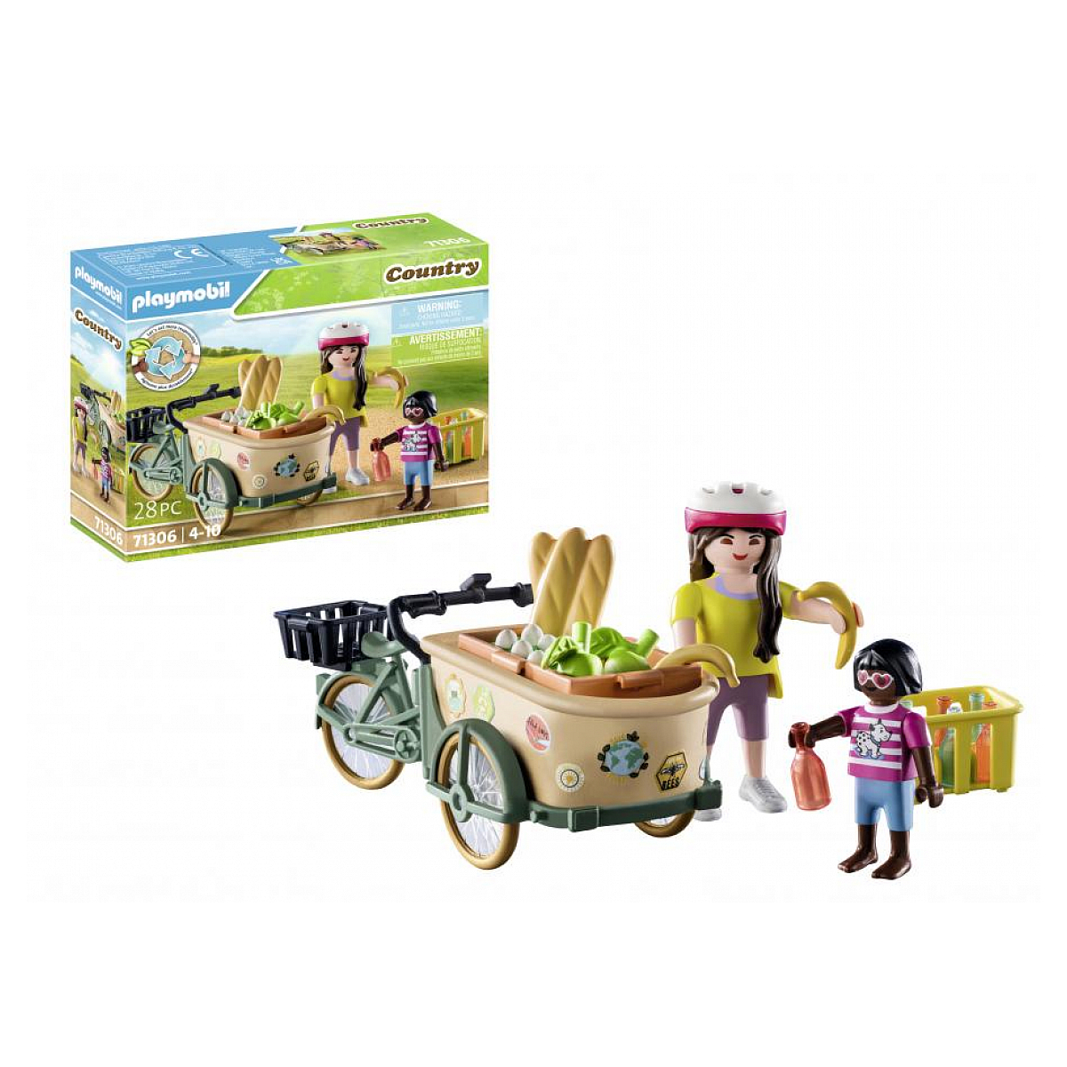 Cycliste avec vélo et remorque avant multicolore, PLAYMOBIL