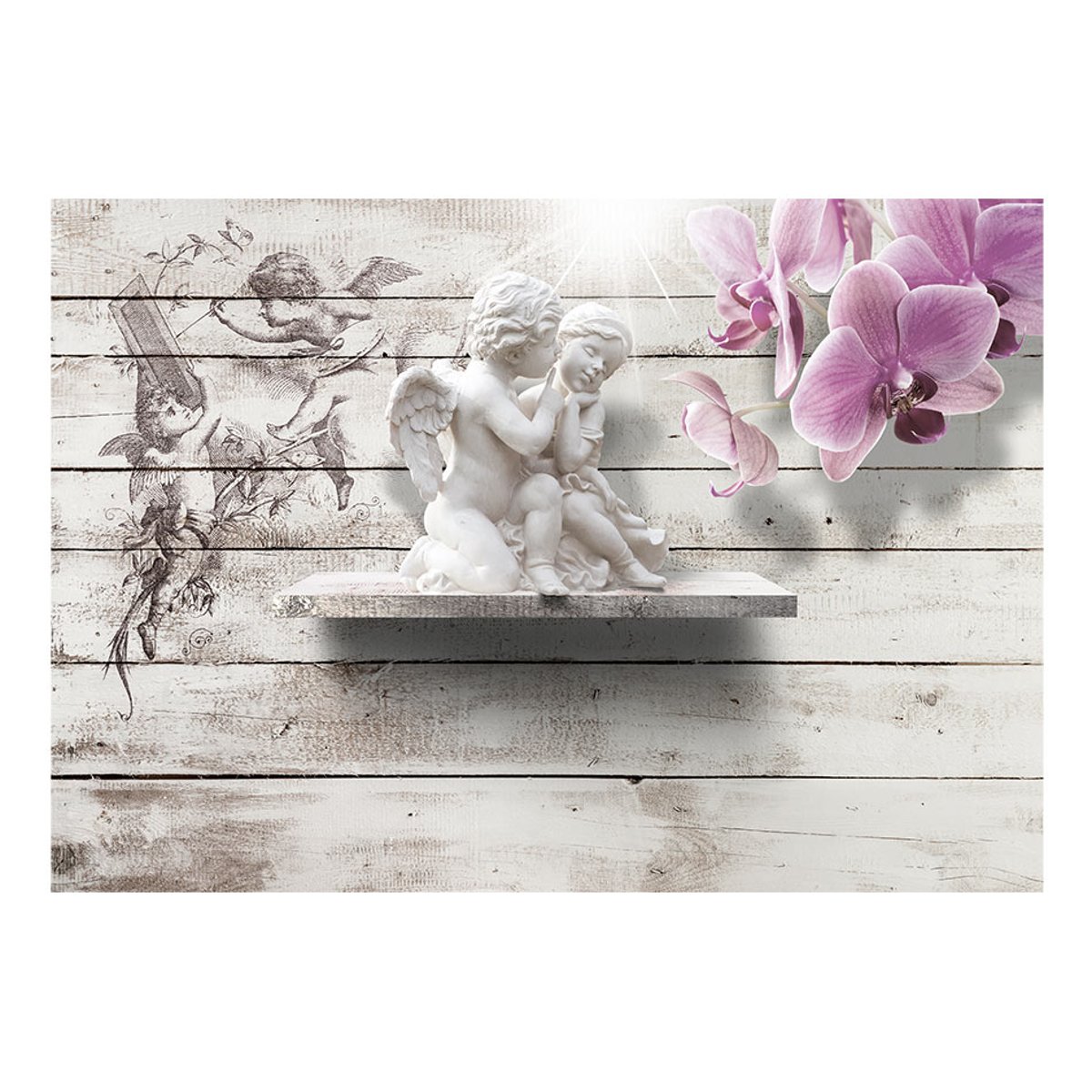 Papier peint intissé panoramique Vintage et Retro Kiss of an Angel gris / argent, EDEN