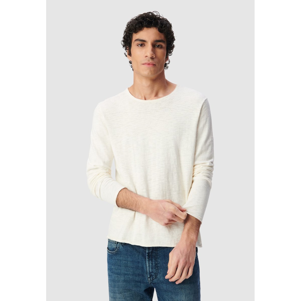 Pull tricot flammé à bords roulottés ecru, IKKS