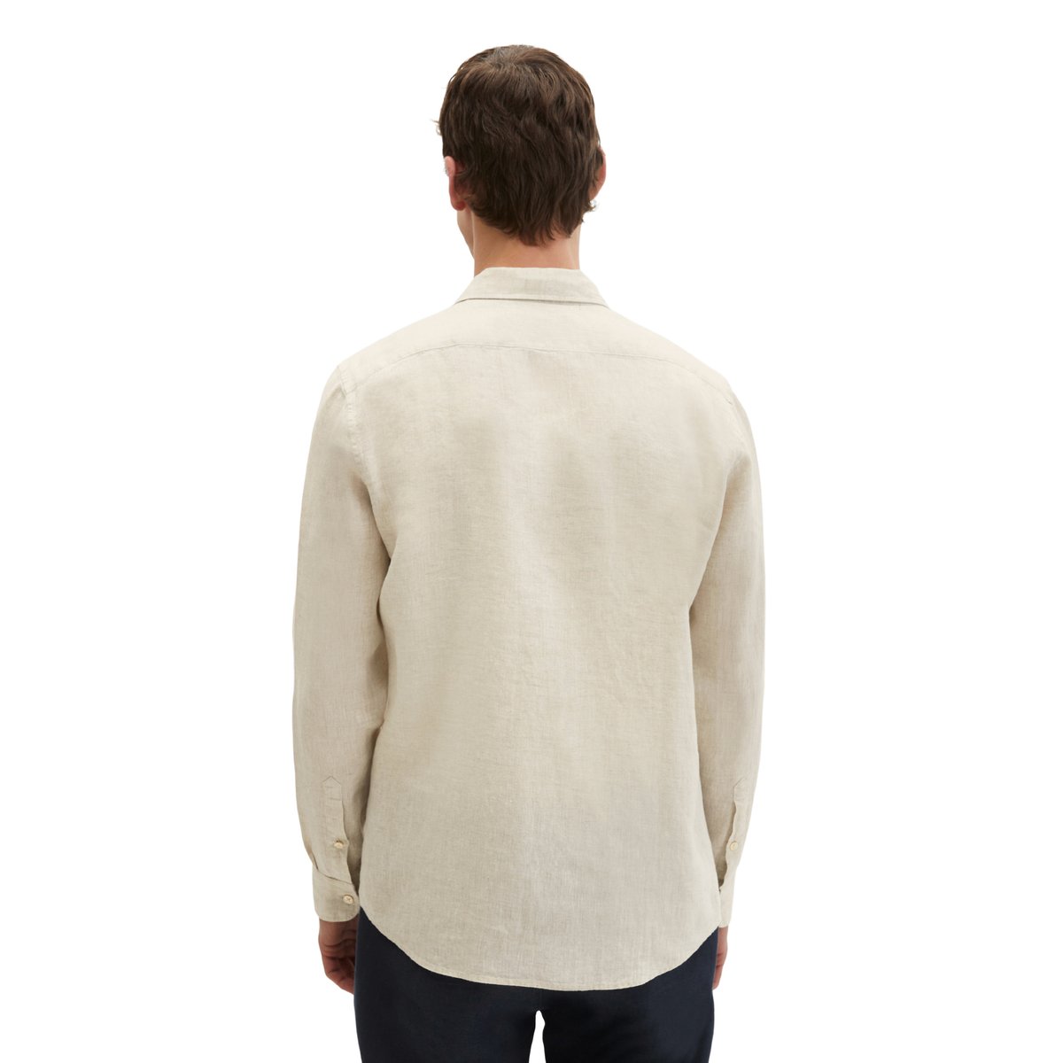 Chemise à col requin shaped en chambray de lin fin beige, MARC O'POLO