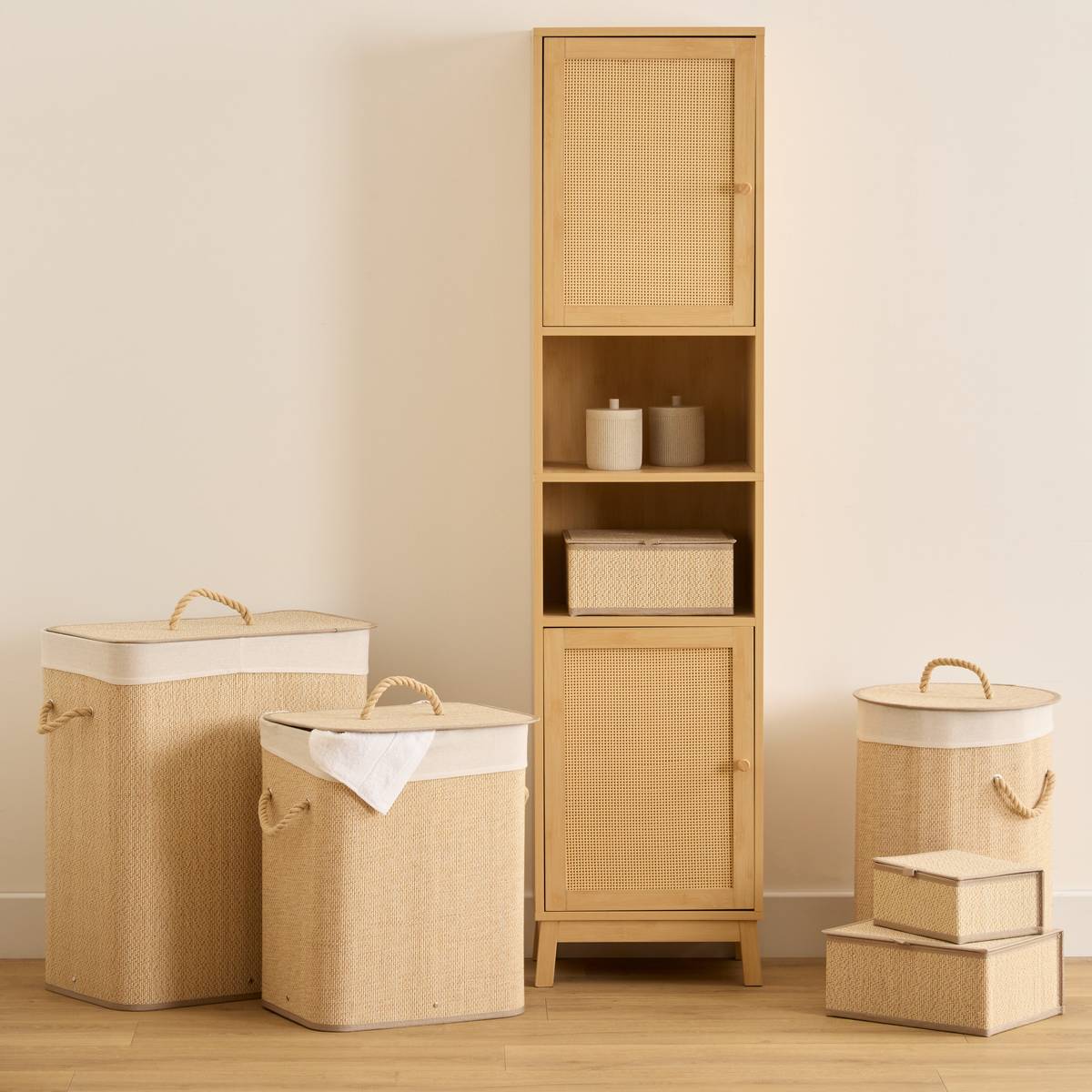 Lot de 3 paniers L25/30/33,5cm STEMY blanc, 5FIVE SIMPLY SMART