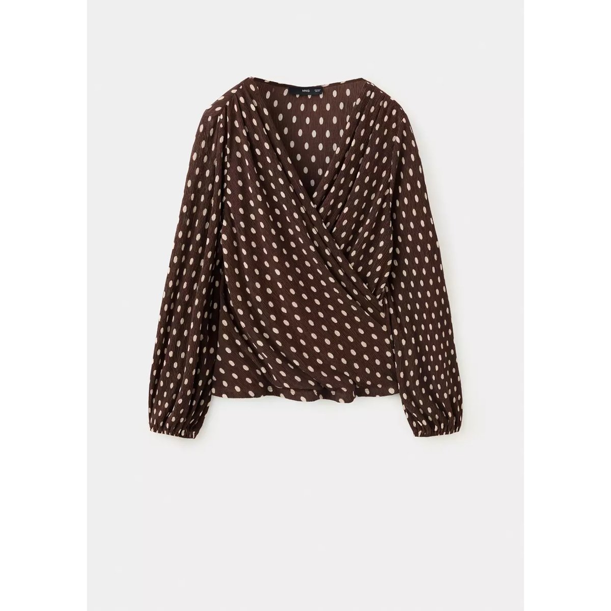 Blouse croisée pois marron, MANGO