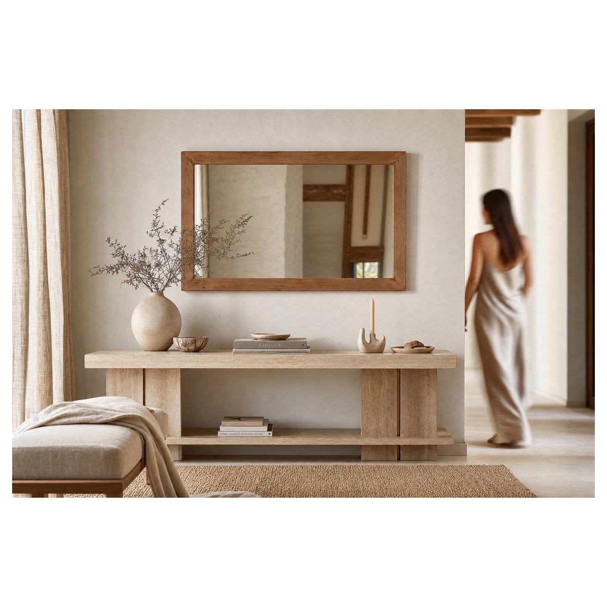 Miroir rectangulaire en bois de pin naturel vieilli, RECOLLECTION