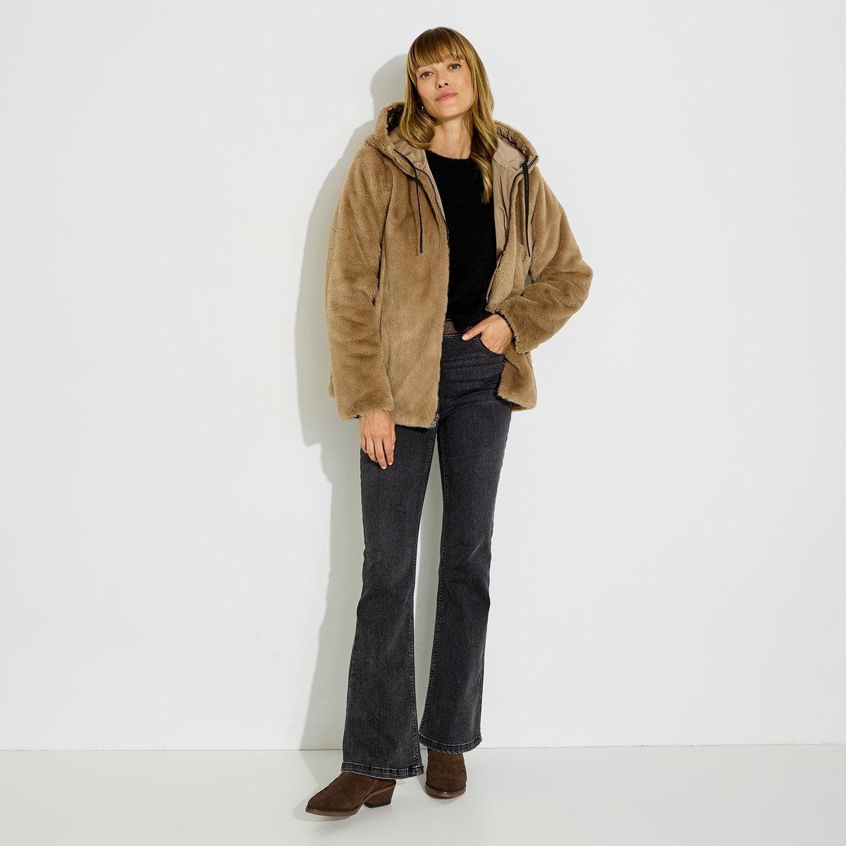 Manteau chaud réversible à capuche beige, GRAIN DE MALICE