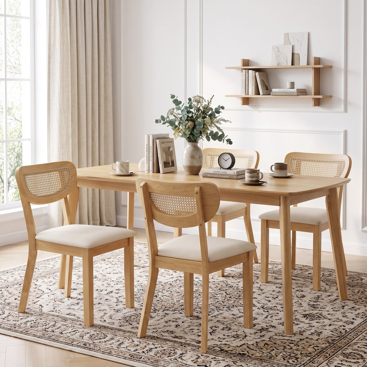 Chaise de salle à manger Tissu aspect lin beige, chêne naturel, HOMCOM