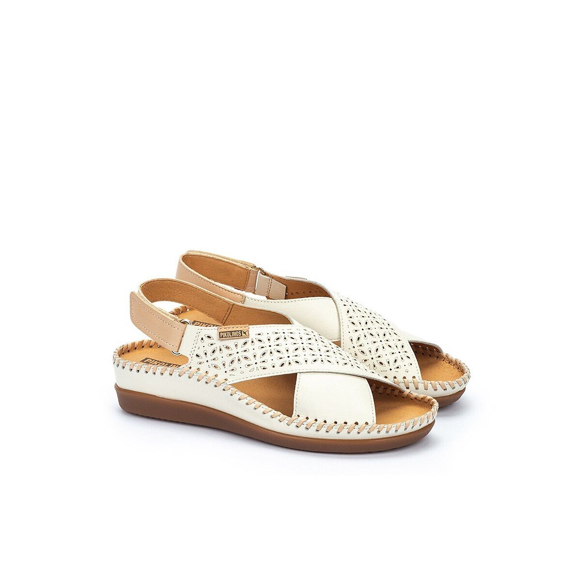 Sandales semi-compensées en cuir, CADAQUES blanc, PIKOLINOS