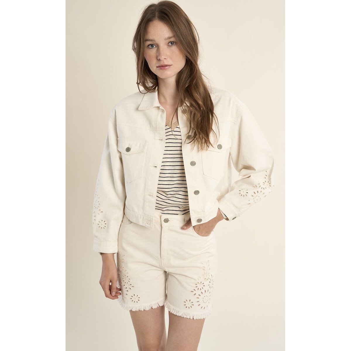 Jeansjasje met borduursel wit, MOLLY BRACKEN