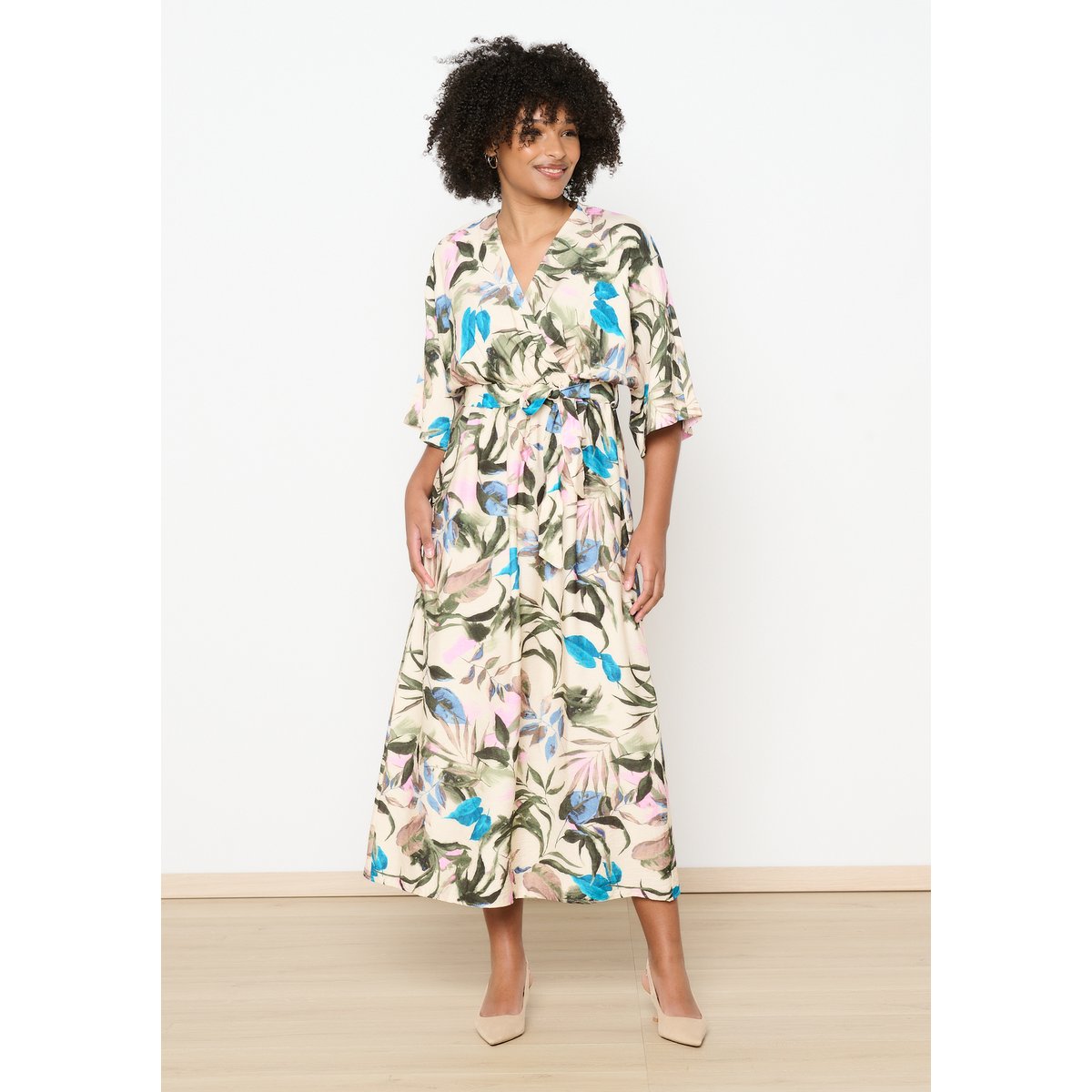 Robe cache-coeur à imprimé fleuri blanc vanille, LOLALIZA