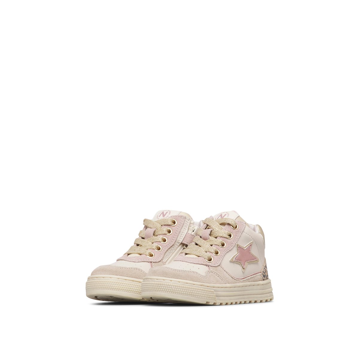 Baskets hautes en cuir et velours HESS HIGH 3 ZIP. blanc-beige-rose poudré, NATURINO