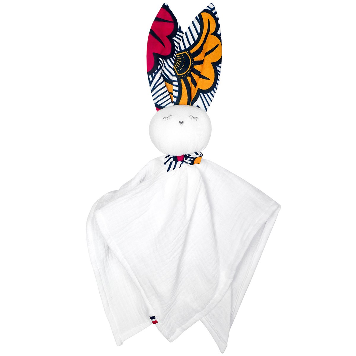 Doudou lapin personnalisable en gaze de coton WAX rouge, SEVIRA KIDS