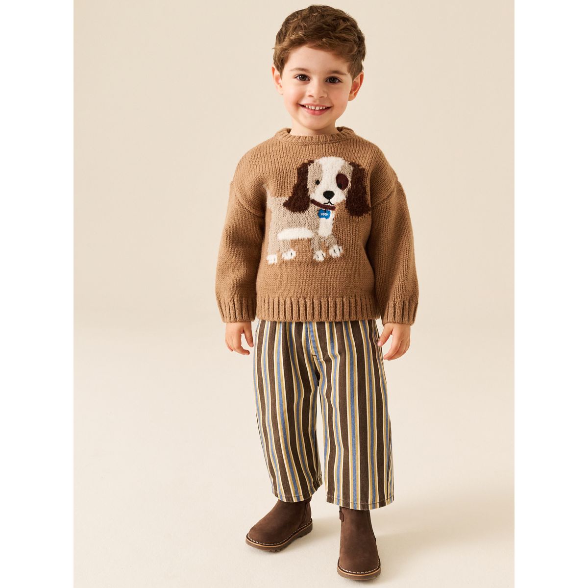 Pull ras de cou en maille à personnages marron chocolat, NEXT