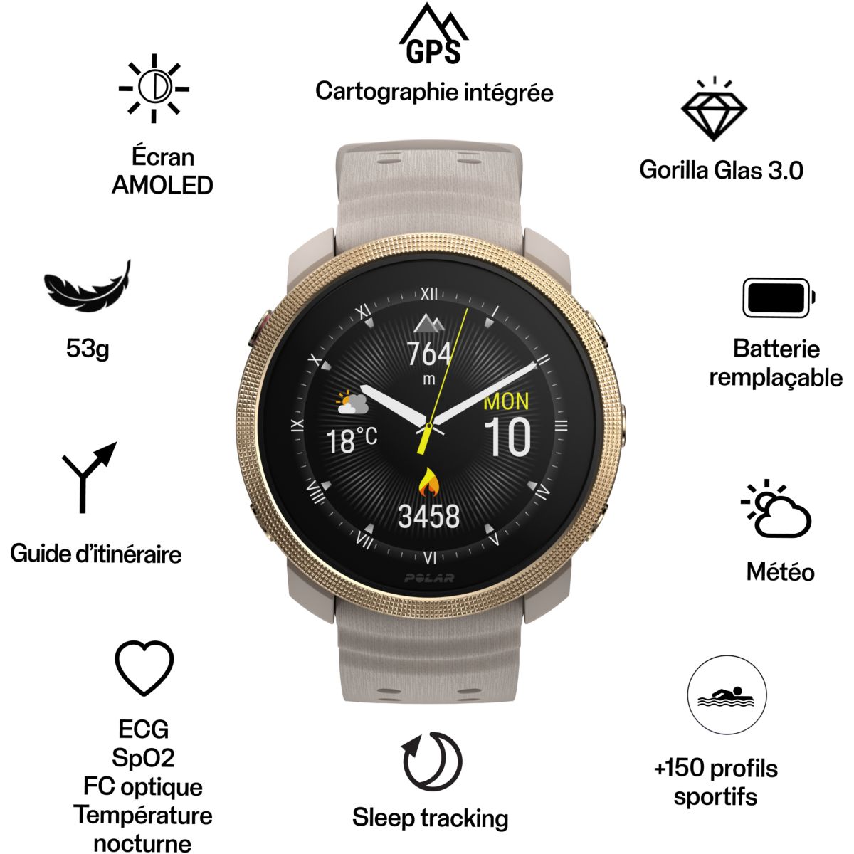 Montre sport Vantage M3 Biege Or S-L beige, POLAR