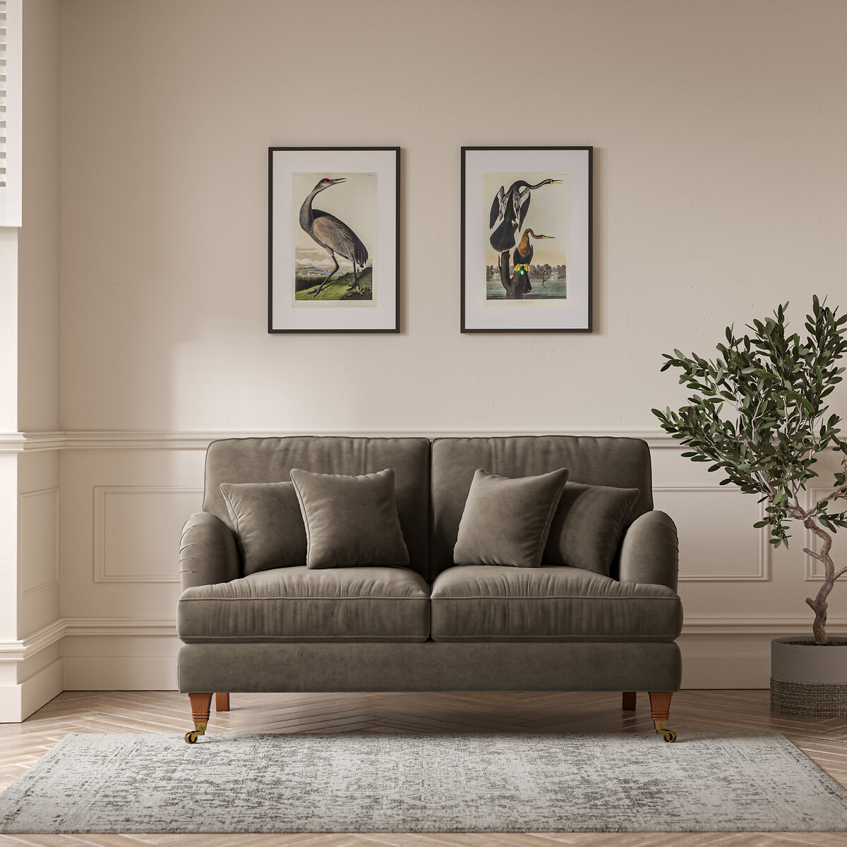 Emeline textured velvet 3 seater sofa with antique castor legs So home La Redoute