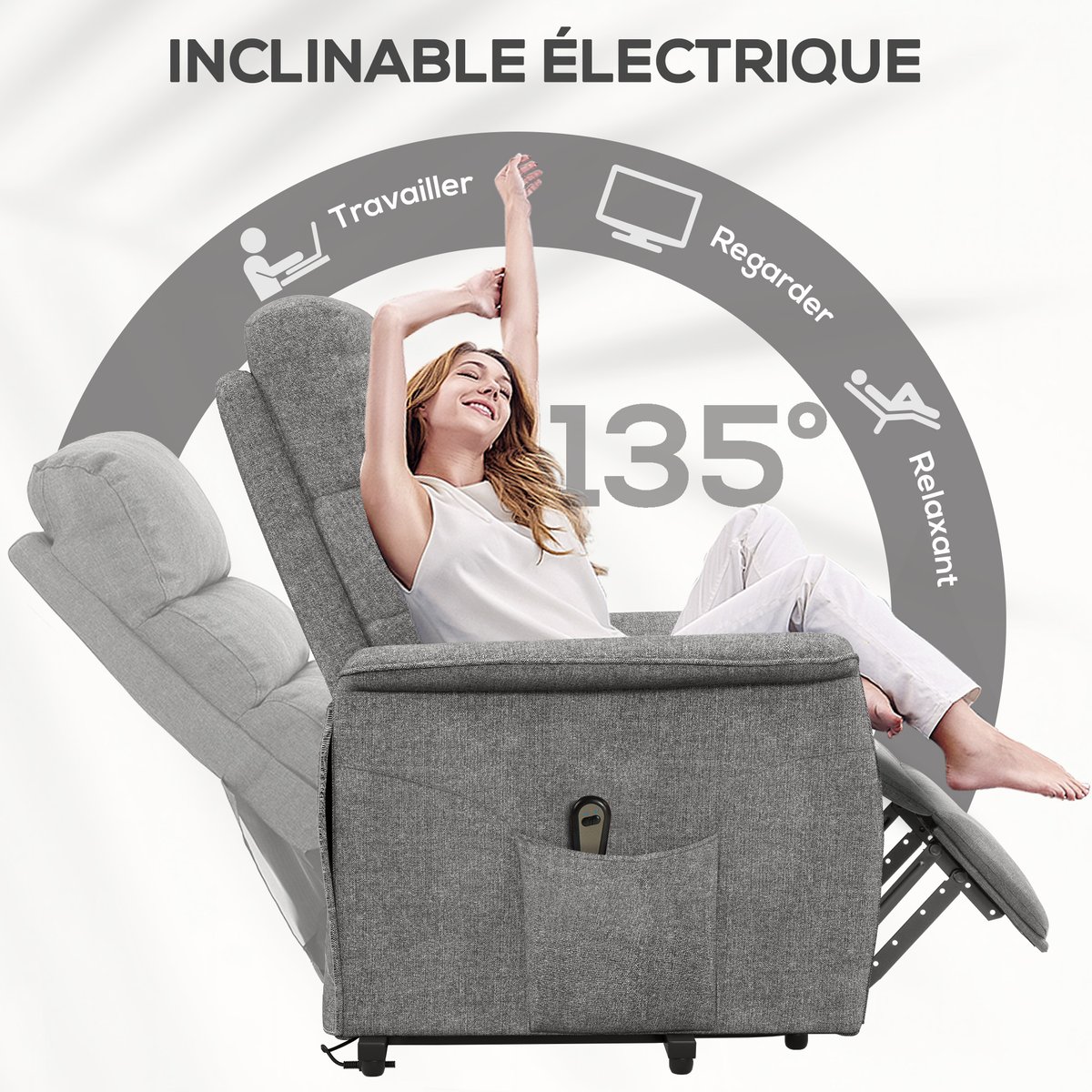 Fauteuil releveur électrique Polyester Gris gris, HOMCOM