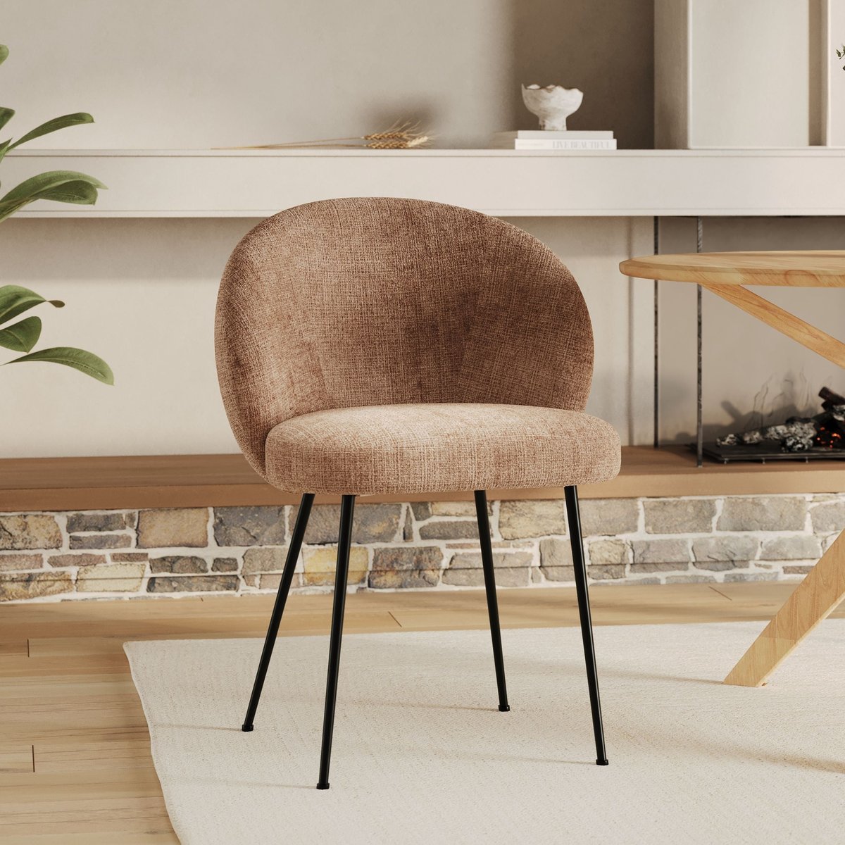 Chaise en velours chenillé, pieds en métal - BLOOMY marron, MAISON PAVANE
