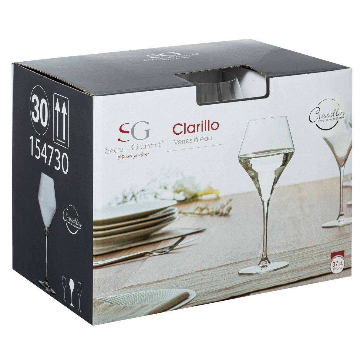 Lot de 6 verres à eau en verre cristallin 37 cl CLARILLO transparent, SECRET DE GOURMET