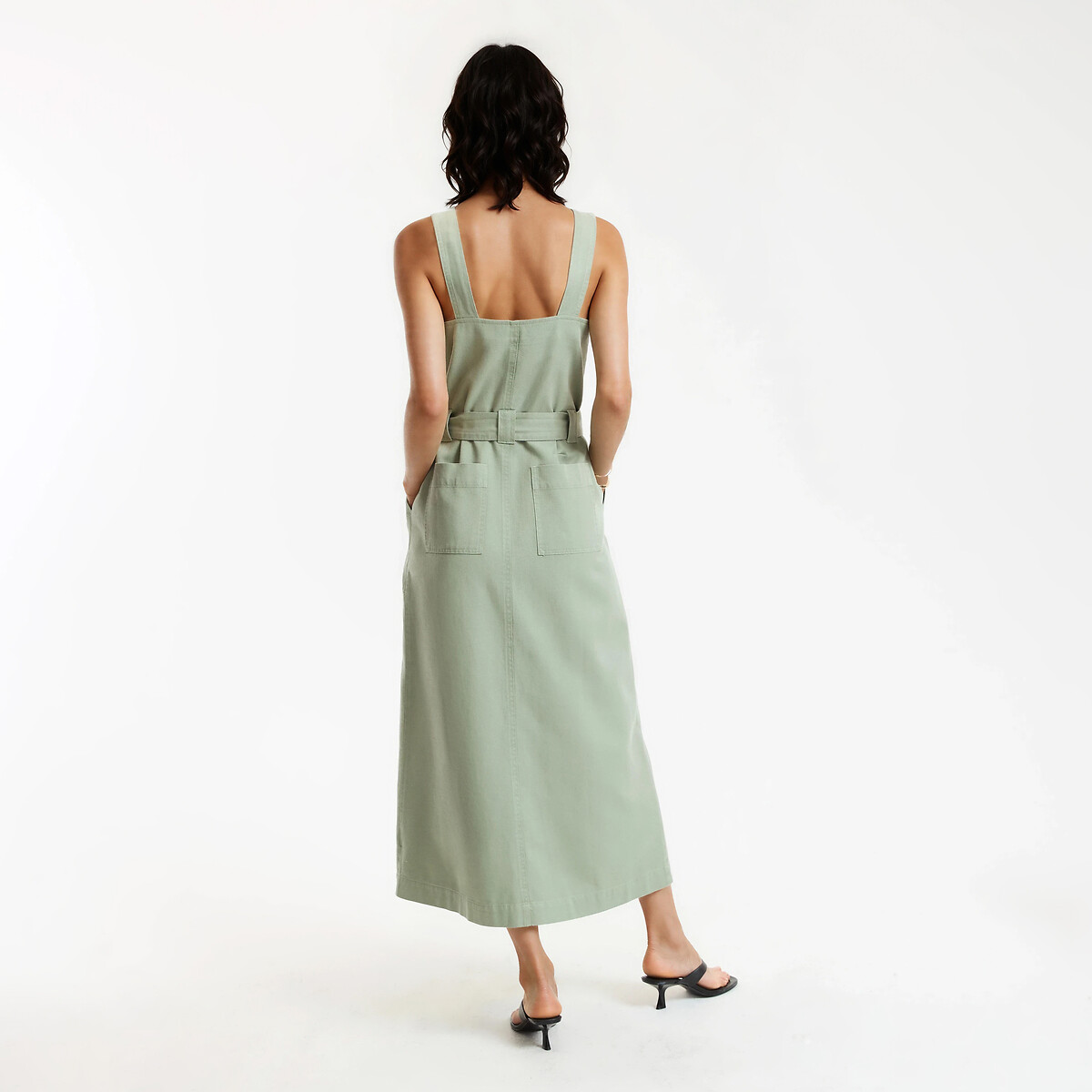 Robe midi à bretelles en lyocell et coton vert kaki, LA REDOUTE COLLECTIONS