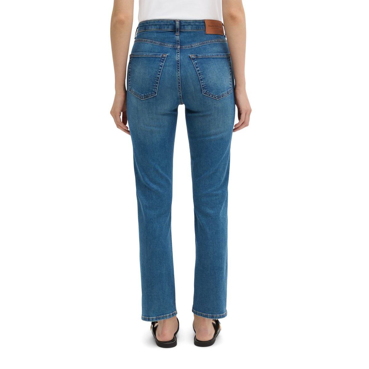 Jeans Modèle Linde straight cropped en denim stretch léger bleu moyen, MARC O'POLO