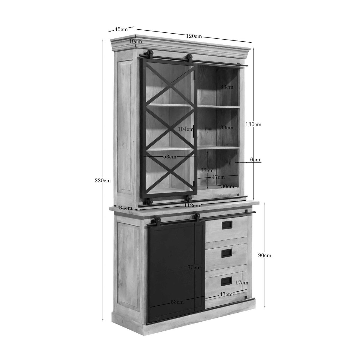 Vaisselier bois métal style atelier à portes coulissantes 120 cm CAMDEN bois naturel, PIER IMPORT