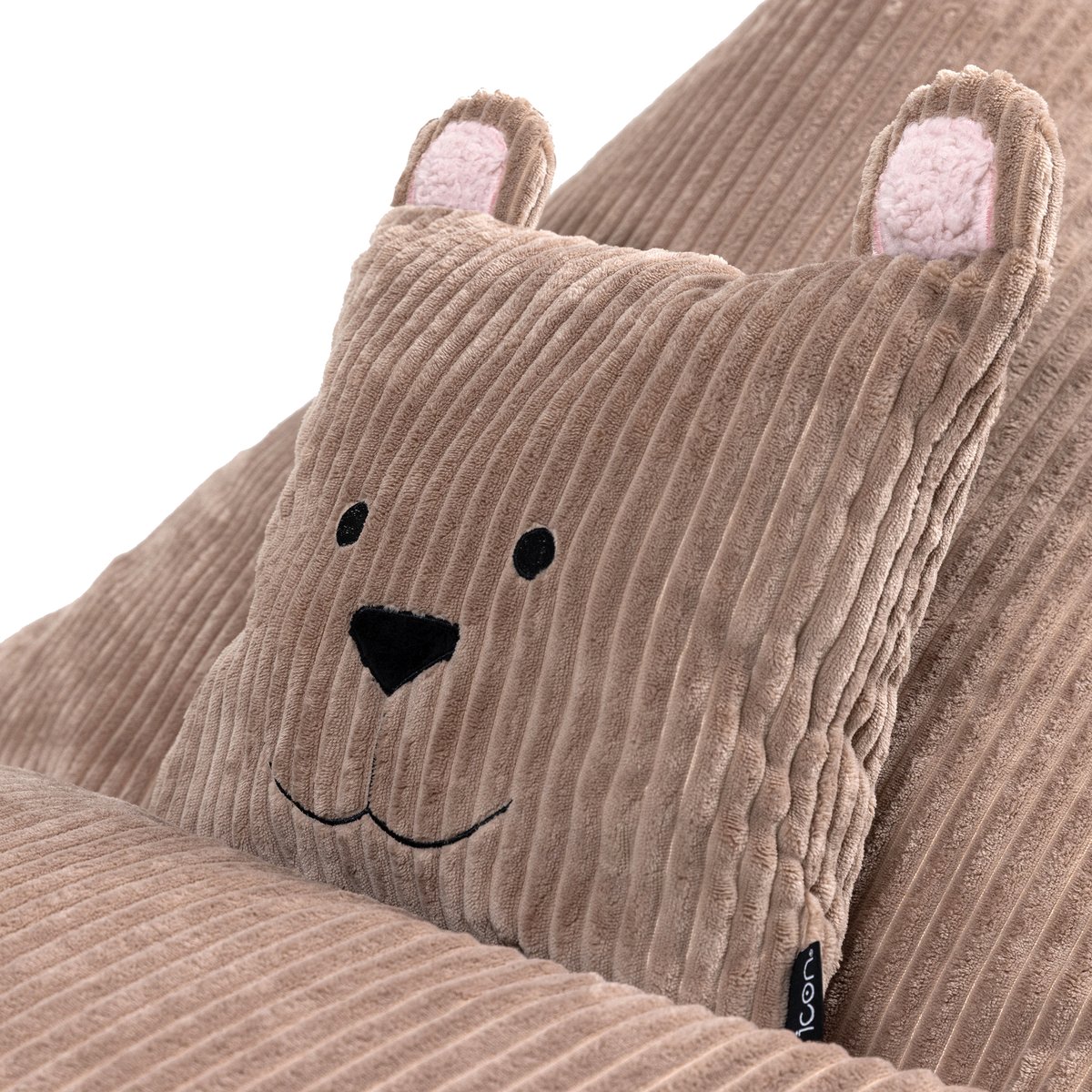Pouf chauffeuse animal avec coussin ours pour enfant en velours côtelé Oeko-Tex® brun marron ours, ICON