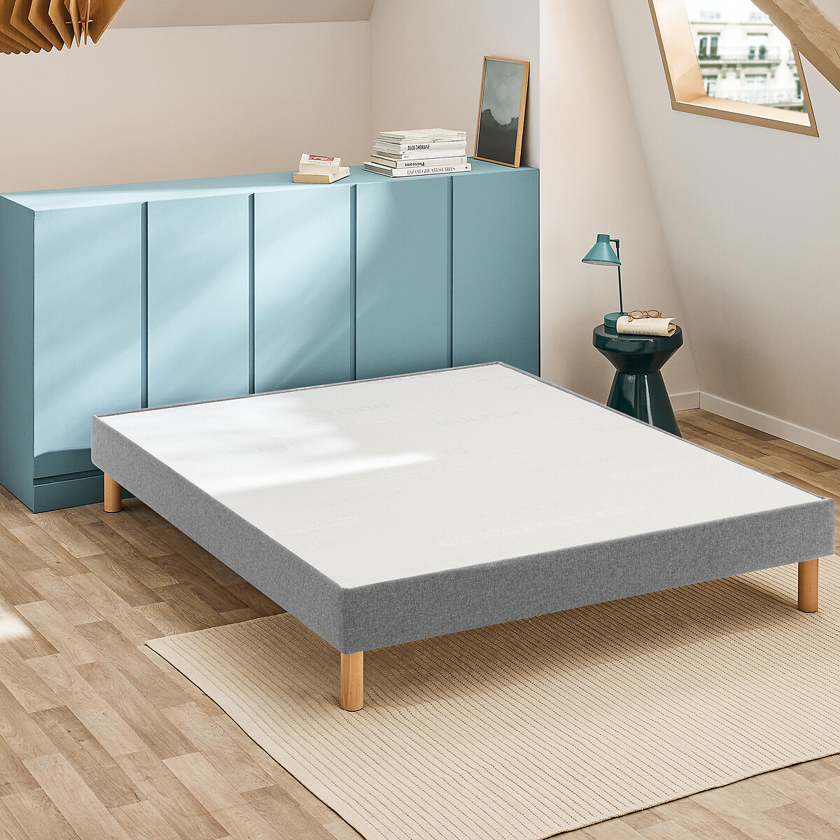 Sommier tapissier à lattes confort ferme Vigoroso tramé gris clair, BULTEX