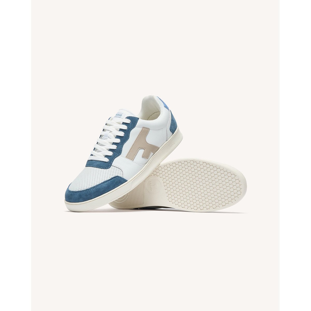 Baskets basses cuir suede HAZEL blanc et bleu, FAGUO