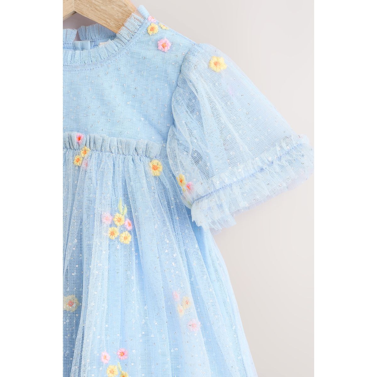 Robe en mesh bébé fleur bleue brodée, NEXT