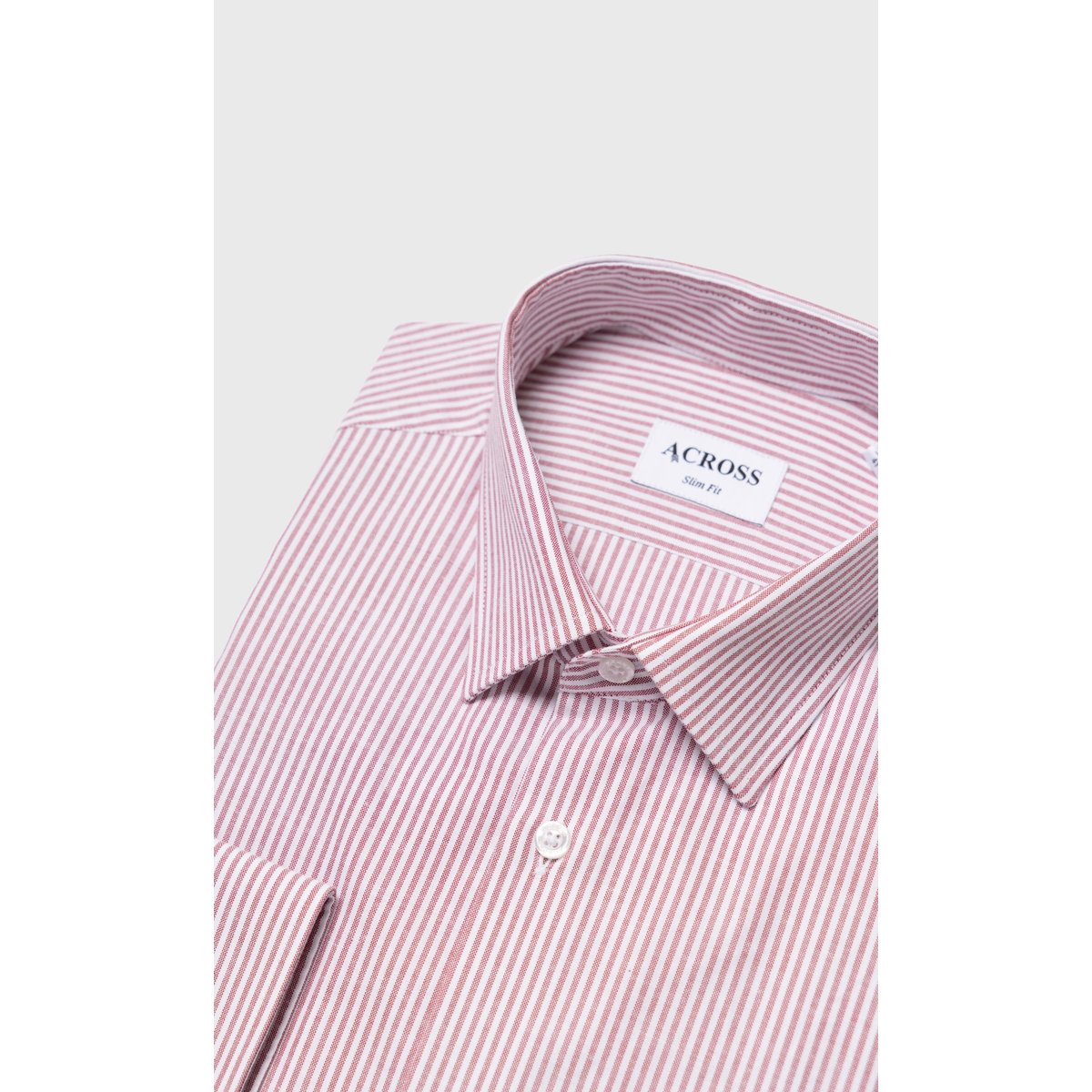 Chemise Slim fit à rayures en Oxford brique brique, ACROSS